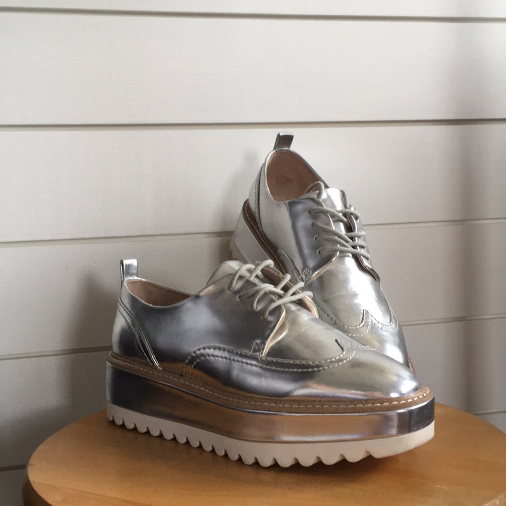 Zara Collection luxury platform silver oxfords